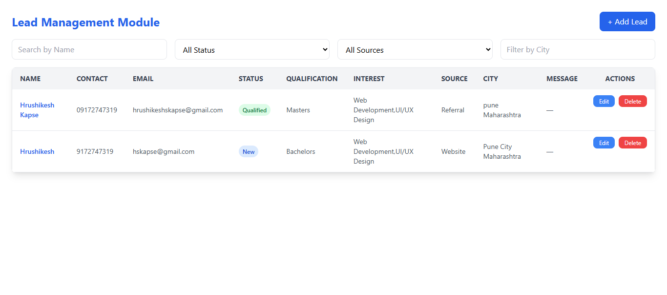 Lead Management Module
